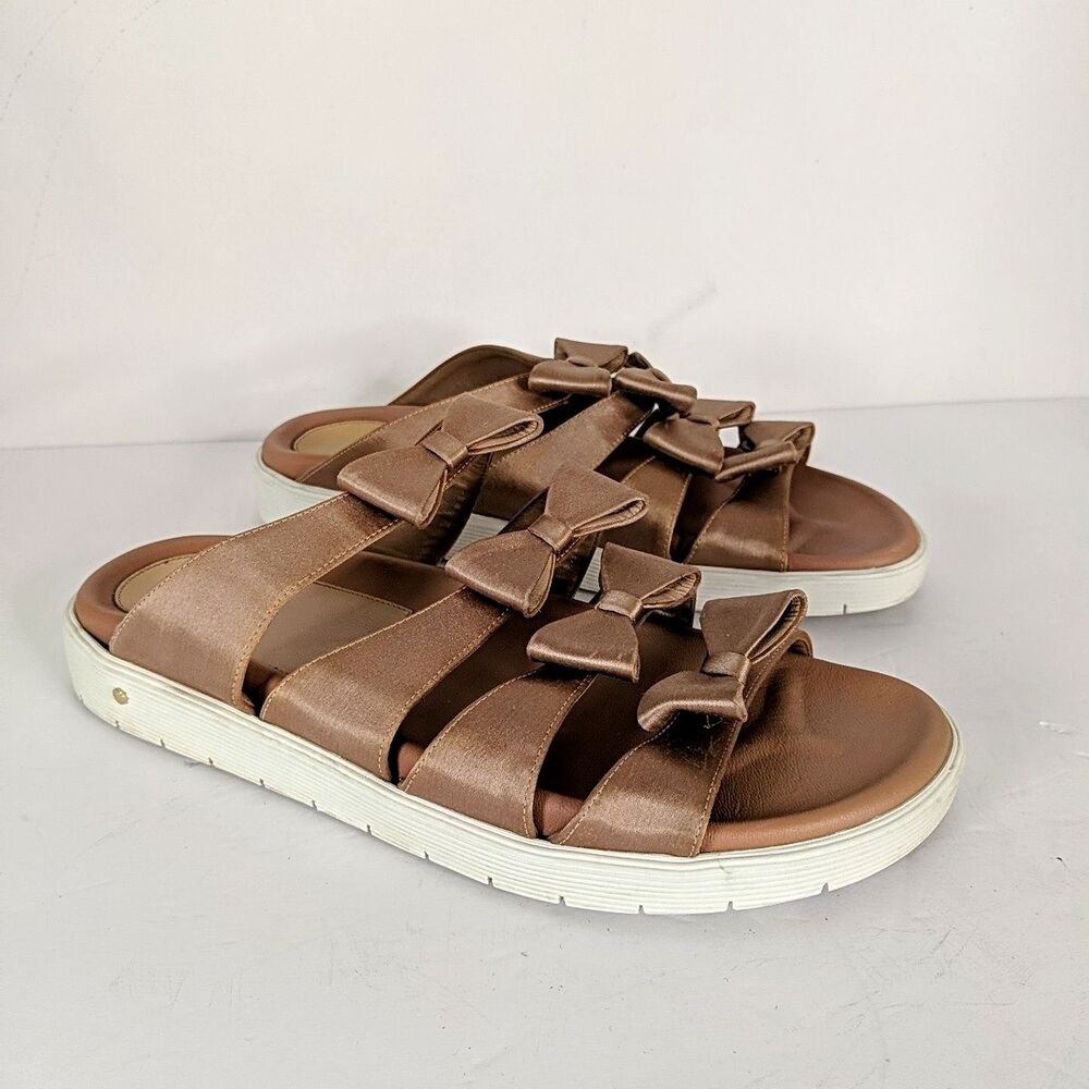 Laurence Dacade Rose Gold Bow Flat Sandal Women Size 8 Satin Leather Slide